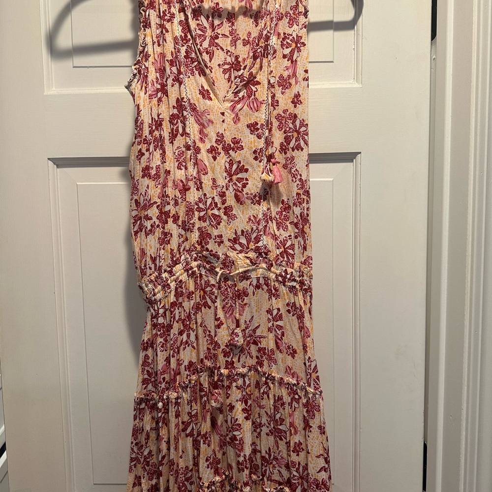 Poupette St. Barth Red and Cream Floral Maxi Dress